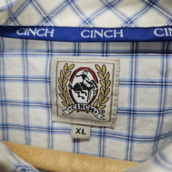 Cinch Shirt Mens XL Western Blue White Button Down Cowboy Long Sleeve Checkered - Picture 3 of 8
